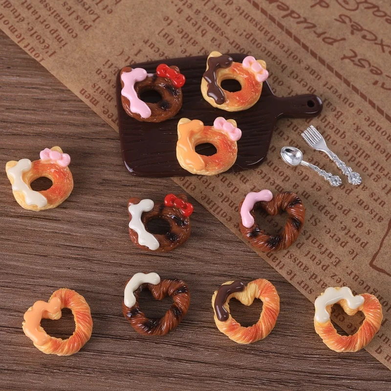 10-20Pcs Cute Cookies Doughnuts Bread Flatback Resin Heart Cat Ornaments DIY Hairpin Earrings Key Chain Jewelry Making Materials