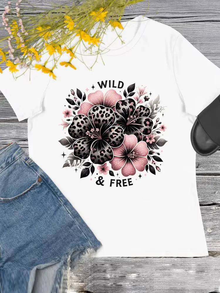 Leopard Butterfly z krótkim rękawem T O-neck T-shirt z nadrukiem ubrania damskie w stylu Casual, z nadrukiem modny top Tee kobiety odzież damska