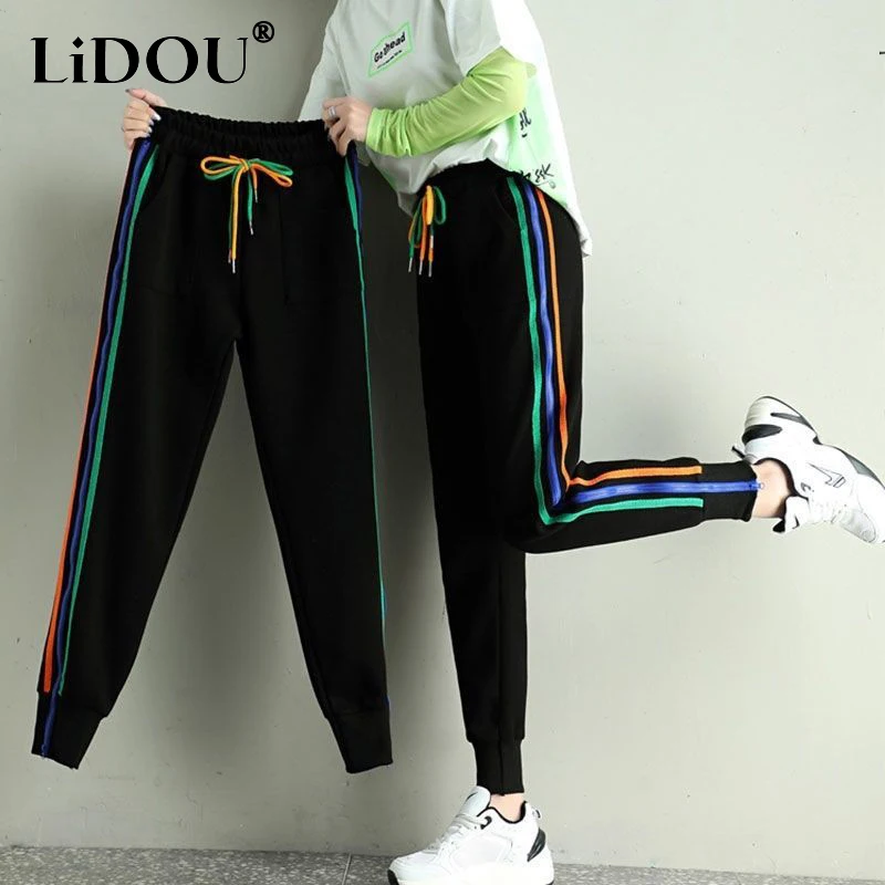 

Spring Autumn New High Elastic Waist Patchwork Sweatpants Ladies Streetwear Loose Casual All-match Sports Pants Women's Clothing