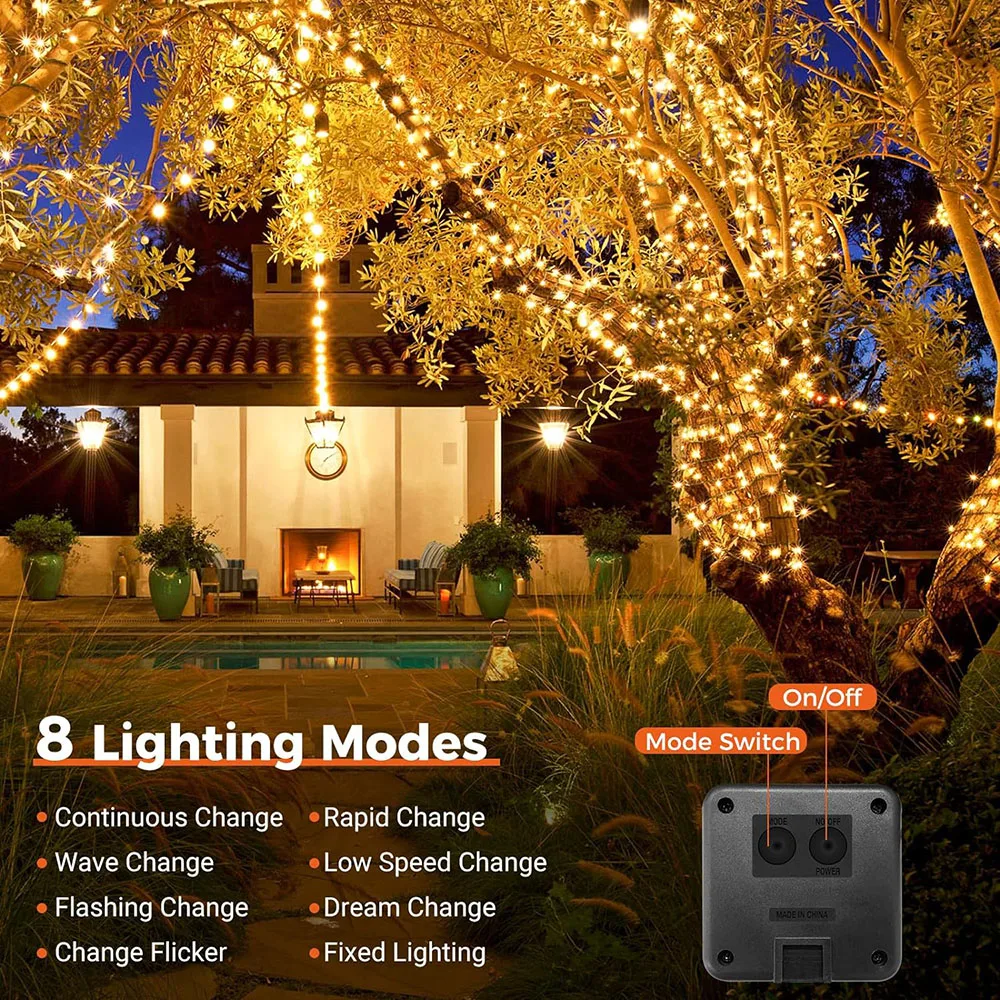 1~4Pcs Solar String Lights Outdoor Waterproof 8 Modes Fairy Lights Copper Wire Decorative Lighting for Patio Yard Party Wedding