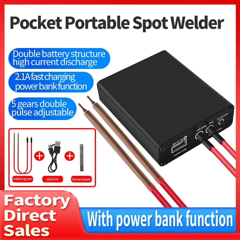 

Portable Spots Welding Machine 5 Gears of Dual-pulse Adjustable 5000mAh Spot Welder For 0.1-0.2mm Nickel Sheet 18650 Battery