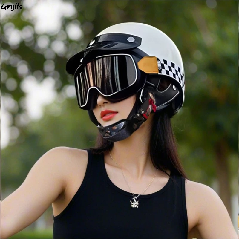 Grylls Vintage Half Helmet Electric Motorcycle Men's And Women's Universal Helmet Four Seasons Float Helmet Lightweight Hot New