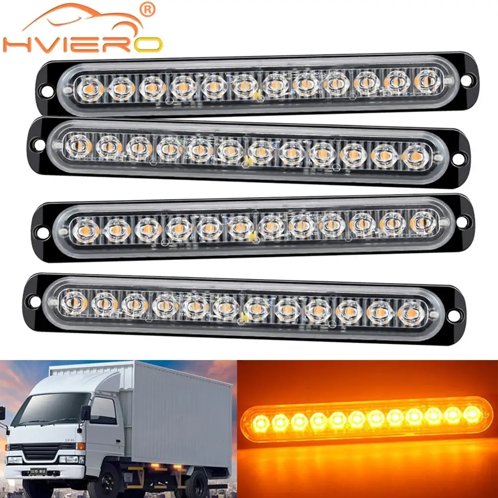 

4X Truck Side Long Strip IP65 Waterproof Ultra-thin Flash 12LED Multiple Color Turn Car Parking Light Strobe Signal Warning 12V