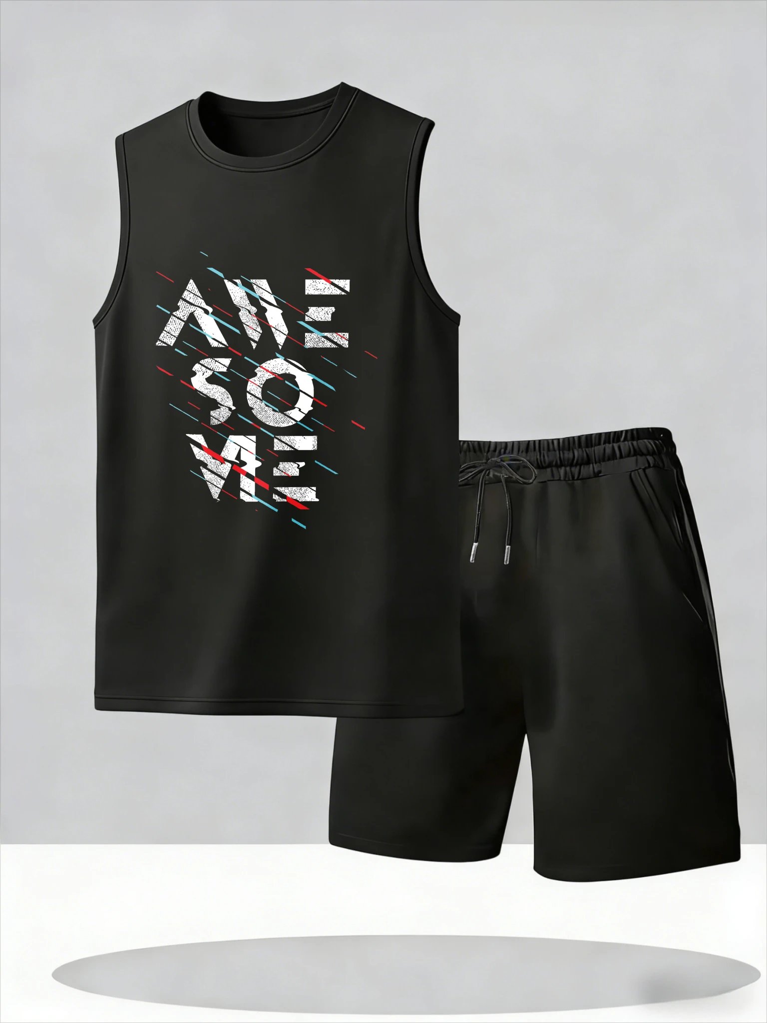 

Men's Tank Top Sets 2026 Summer Thin Quick Dry Two-piece sets oversize crewneck sweat suit Breathable beach sports seaside