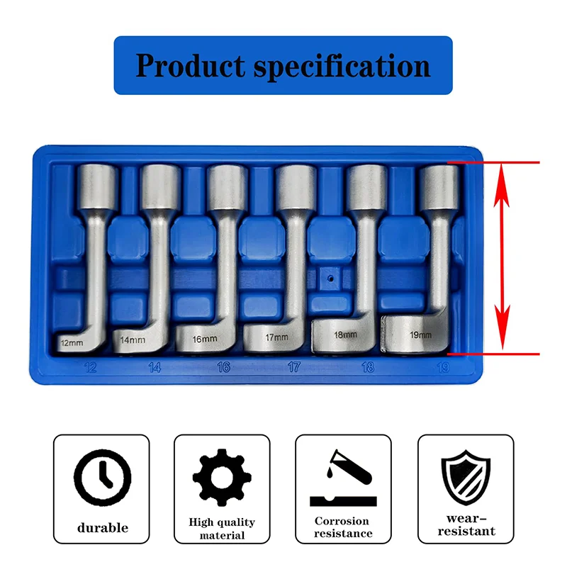 6Pcs/Set Socket Wrench L-shaped Open Hexagonal Slotted Fuel Line Remover Automotive Diesel Fuel Injection Pipe Repair Tool