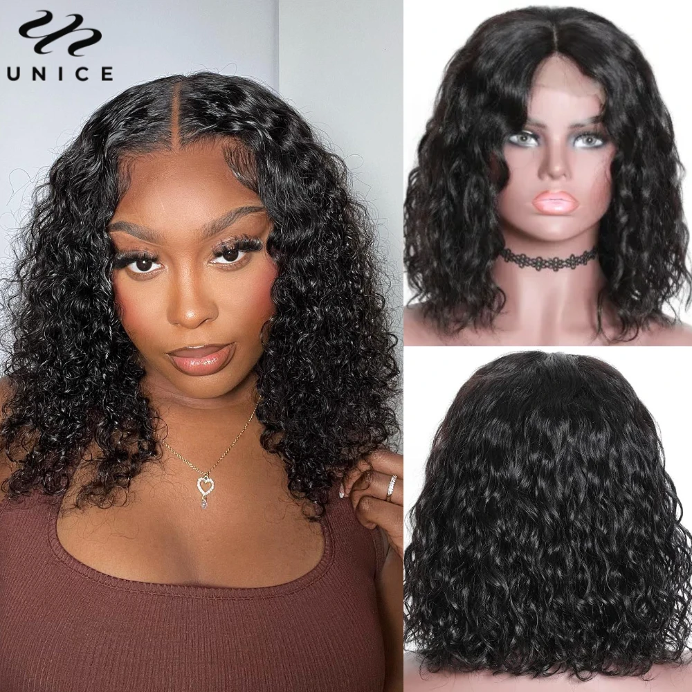 UNice Hair 13x4 Lace Frontal Water Wave Bob Wig Pre Plucked Human Hair Lace Front Wig Short Bob Wigs