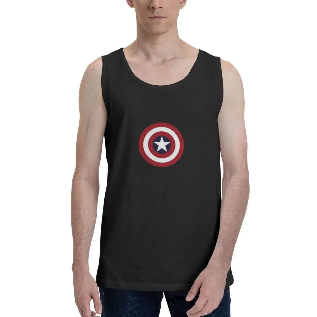 

Four Seasons Men Pure Cotton Vest Marvel Captain America Fit Sports Fitness Casual Sleeveless Top