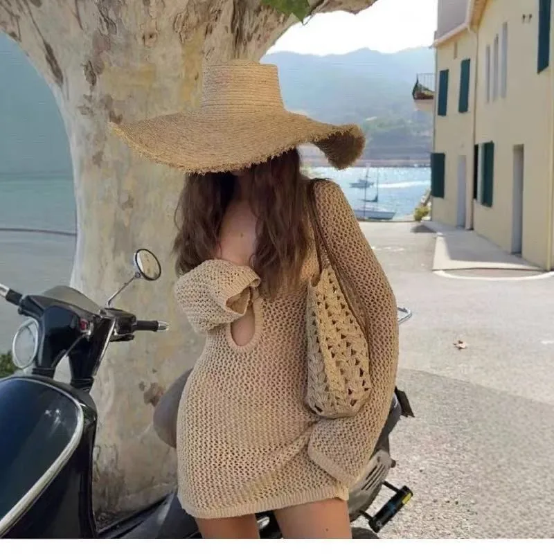 2025年新作3ピースビーチビキニセット、ヴィンテージセクシーディープV水着、ファッショナブルなカットアウトニットカバーアップバケーション水着