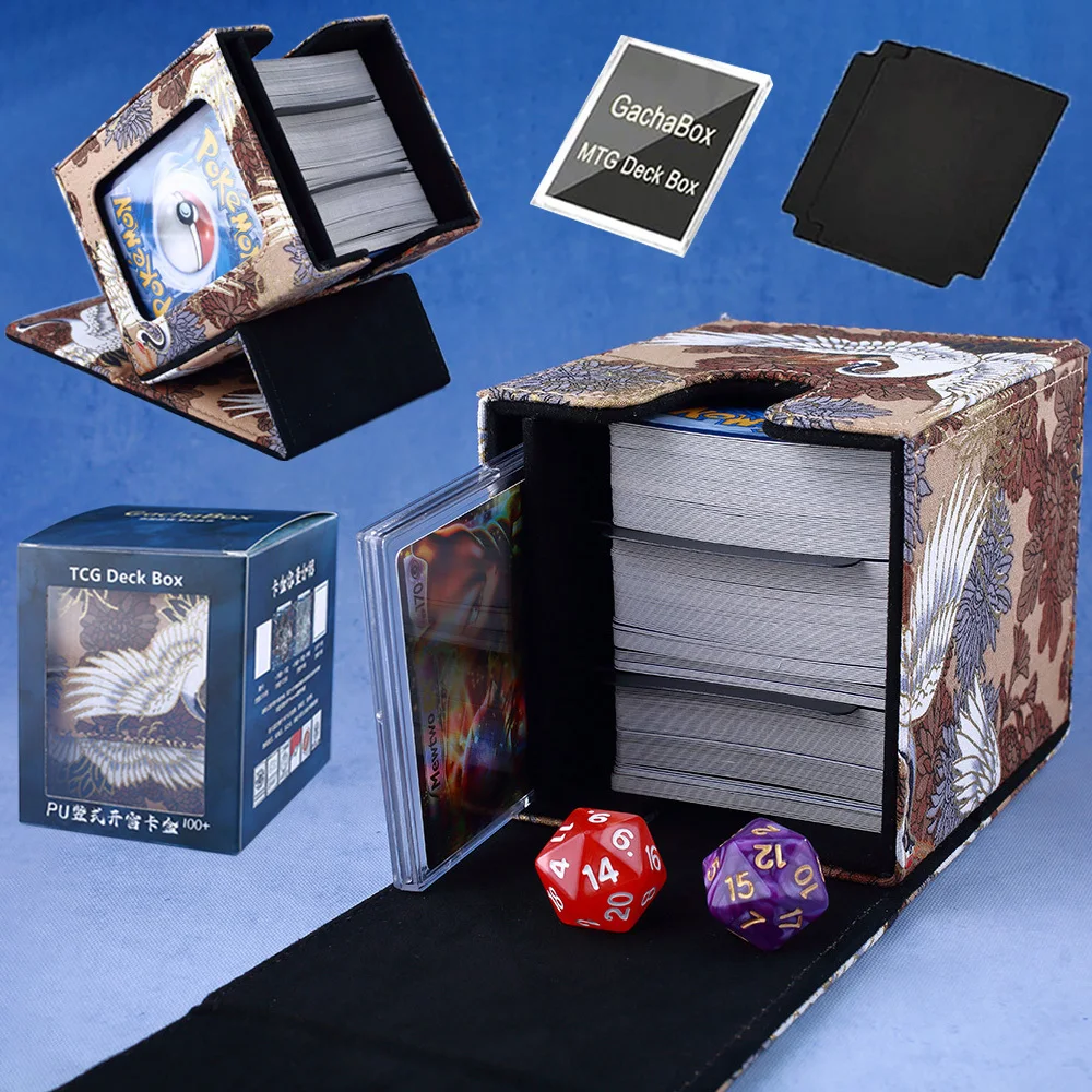 

Коробка для колоды карт Gacha 100+ Golden Crane TCG с 2 разделителями из искусственной кожи с магнитной застежкой Коробка для хранения игровых карт PTCG YGO Спортивные карты