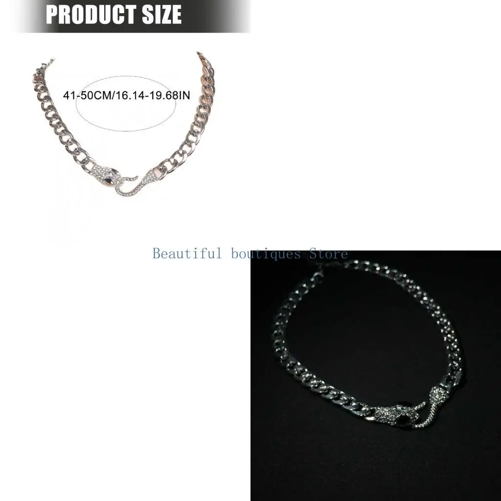 U4LF Statement Snake Necklace with Alloy Chain and Textured Centerpiece, Fashion Neckchain for Daily Styling, Photo Shoots