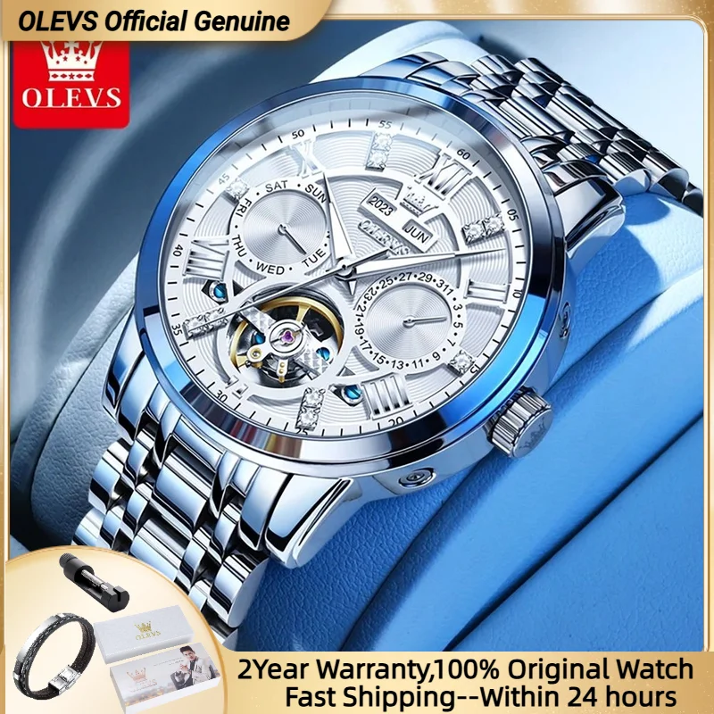 

OLEVS оригинальные автоматические механические наручные часы для мужчин, водонепроницаемые деловые часы из нержавеющей стали для мужчин, лучший бренд
