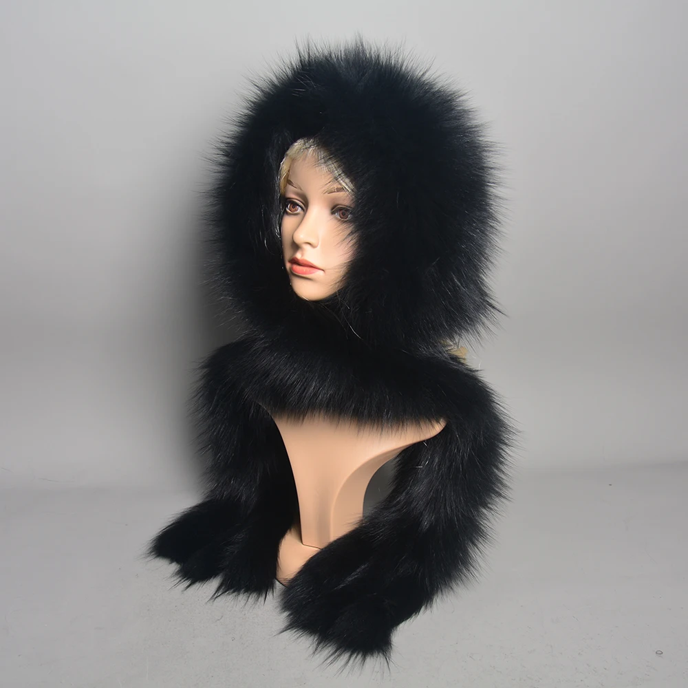 New Winter Women 100% Natural Fox Fur Hats&Scarves Lady Warm Fluffy Real Fox Fur Hat&Scarf Luxury Knit Genuine Fur Caps&Mufflers