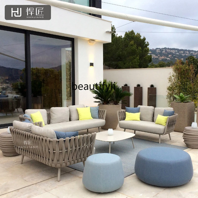 Outdoor Sofa Courtyard Outdoor Rattan Woven Nordic Outdoor Balcony Leisure Double Rattan Chair Combination Garden