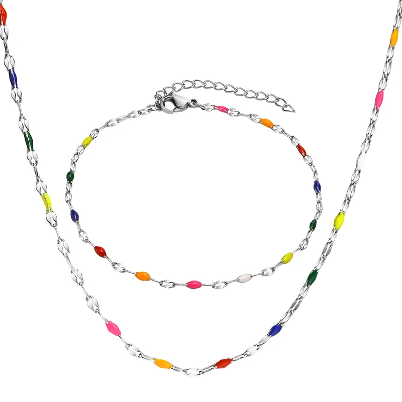 Casual Colored Beads Chain Necklace Anklet Jewelry Sets for Women Girls,Bohemia Summer Holiday Gifts to Her