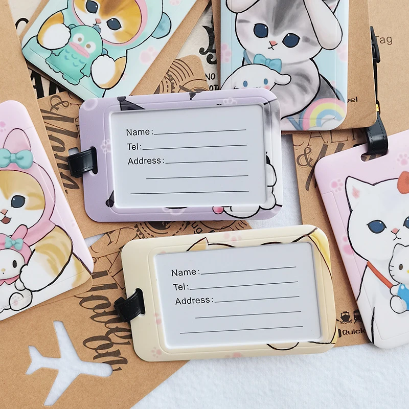 New Creative Kawaii Cat Luggage Tag Suitcase ID Address Card Holder Travel Essentials Portable Carrier Name Tag Knapsack Pendent