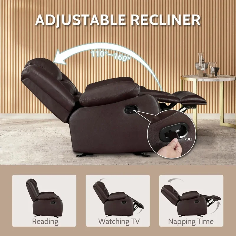 Oversized Rocker Recliner Chair - Comfy Wide Lazy Boy Recliner Chair with Overstuffed Armrest, Faux Leather Manual Reclining Cha