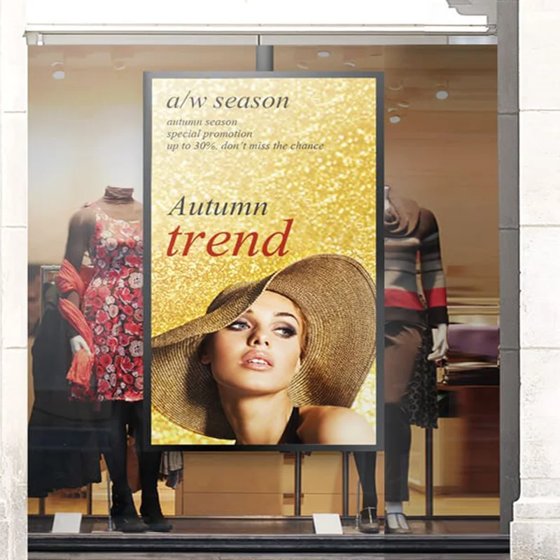 High Brightness 2k/4k LCD Screen Mall Hanging Window Display Facing Wall Mount Tv Advertising Player Digital Signage