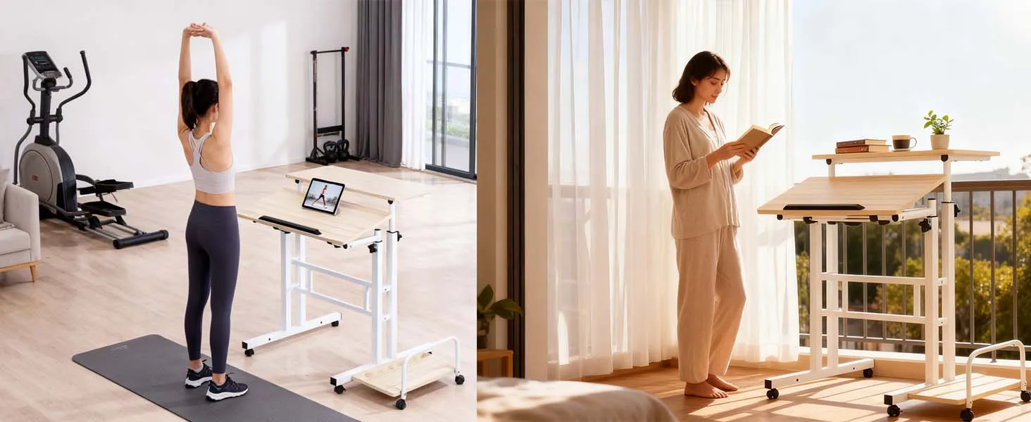 Stehschreibtisch höhenverstellbar mit 6 Rollen, für Laptop, Neigungsplatte, für Zuhause, Schreibtisch, 60*60*67 cm – Detail 3