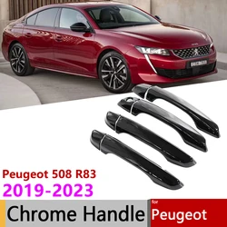 Door Handle Cover For Peugeot 508 R83 MK2 2019 2020 2021 2022 2023 Car Gloss Black Chrome Trim Stickers Exterior Auto Accessorie