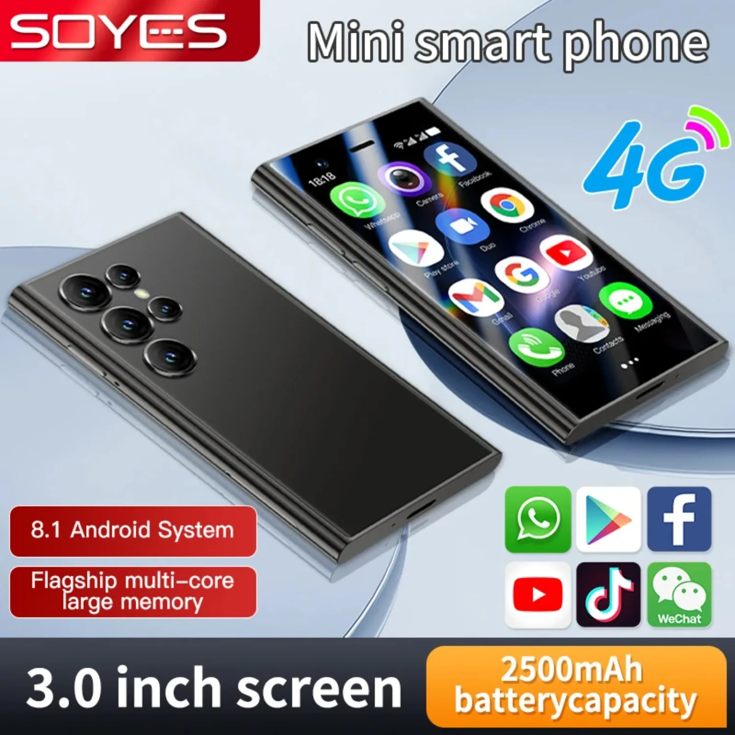 SOYES S24 Pro Max 4G Mini Smartphone Android 8.1 Dual SIM Standby 3 polegadas HD 2GB + 16GB 2500mAh Carregadores de vários países