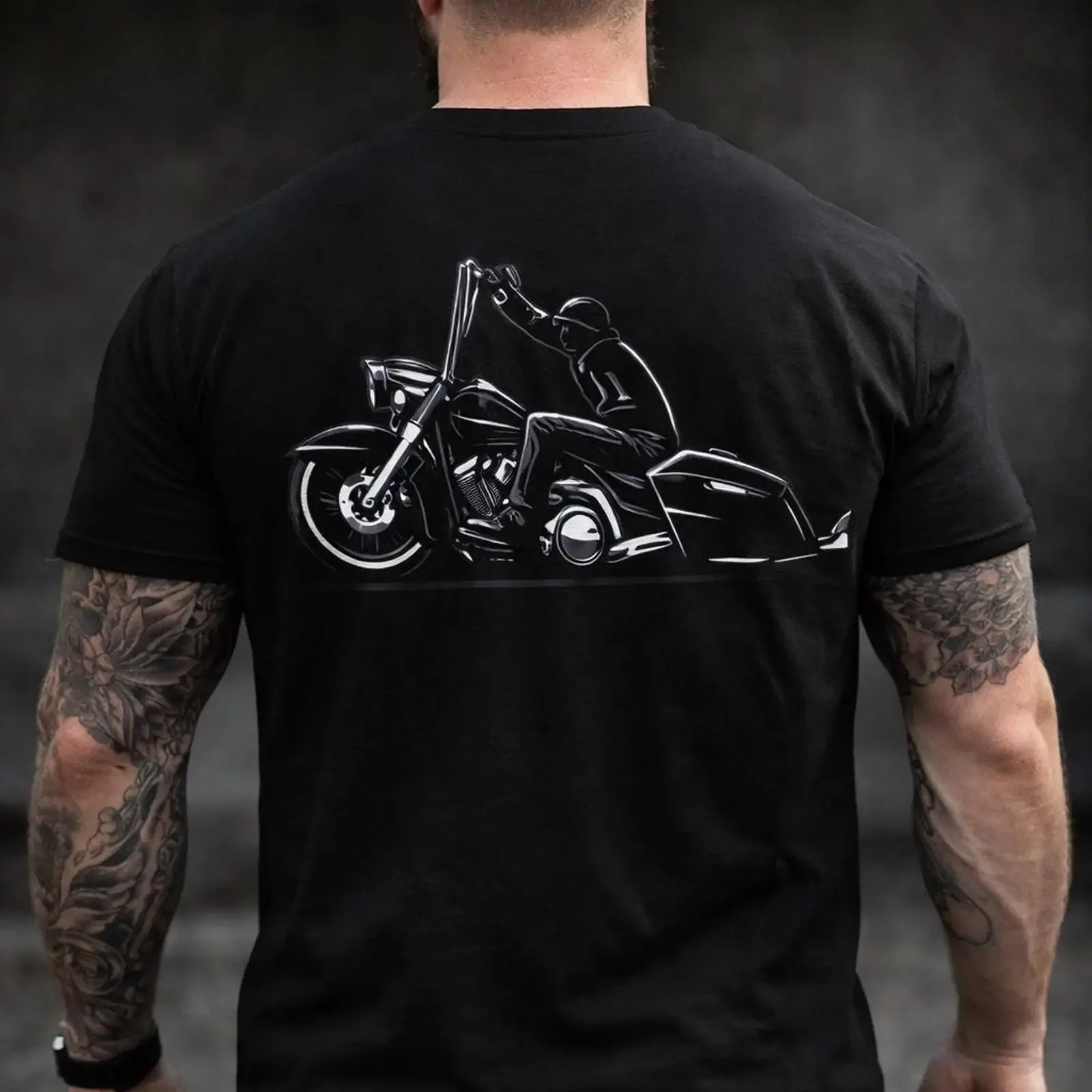 Bagger Nation Motorcycle T Shirt Rider Silhouette Back  vintage Washed Stylish Versatile graphic Top For Everyday Wear