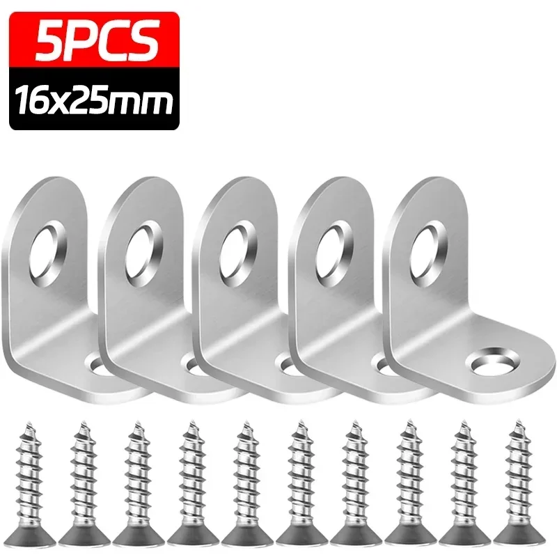 5-Pack Heavy Duty Stainless Steel Corner Braces – 90° Angle Furniture Connectors With Screws, 16x20mm Shelves Support Brackets