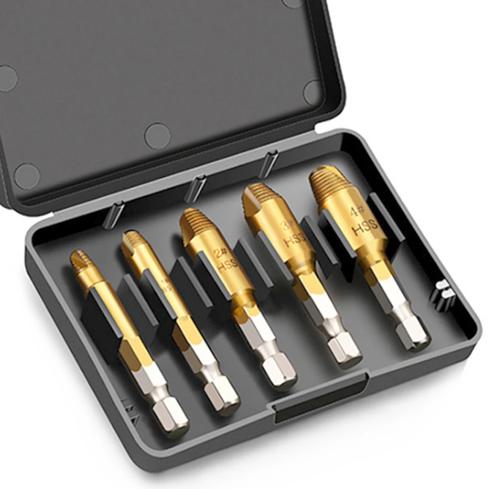 5pcs Damaged Screw Extractor Hexagonal Shank Broken Head Screw Extractor Screwdriver For Taking Out Electric Drill Power Tool