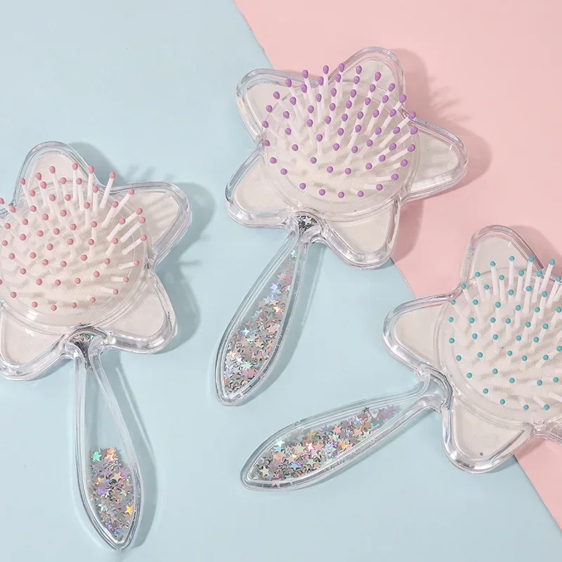 1 Piece Creative Design Baby Brush for Toddler Girl Sweet Five-pointed Star Sequins Hair Comb Portable Kids Girl Hairbrush