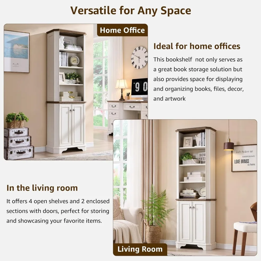 Estante estilo fazenda de 72 polegadas de altura com armazenamento e prateleiras ajustáveis