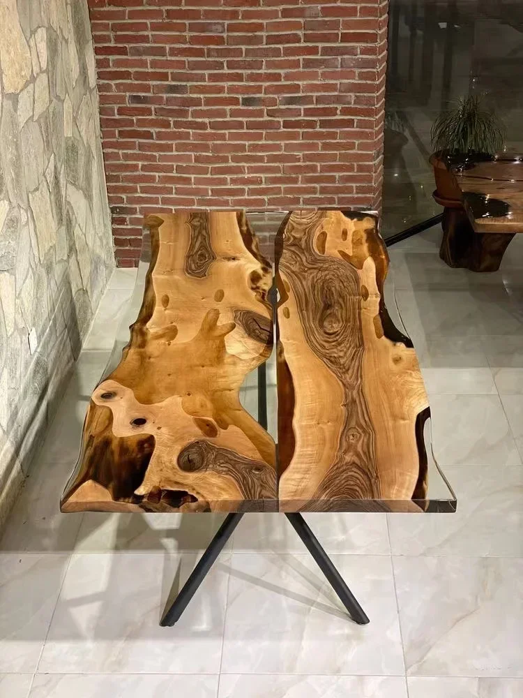 Wholesale Dining Room Furniture Restaurant Solid Walnut Wood Kitchen Epoxy Resin Slab River Dining Table Top