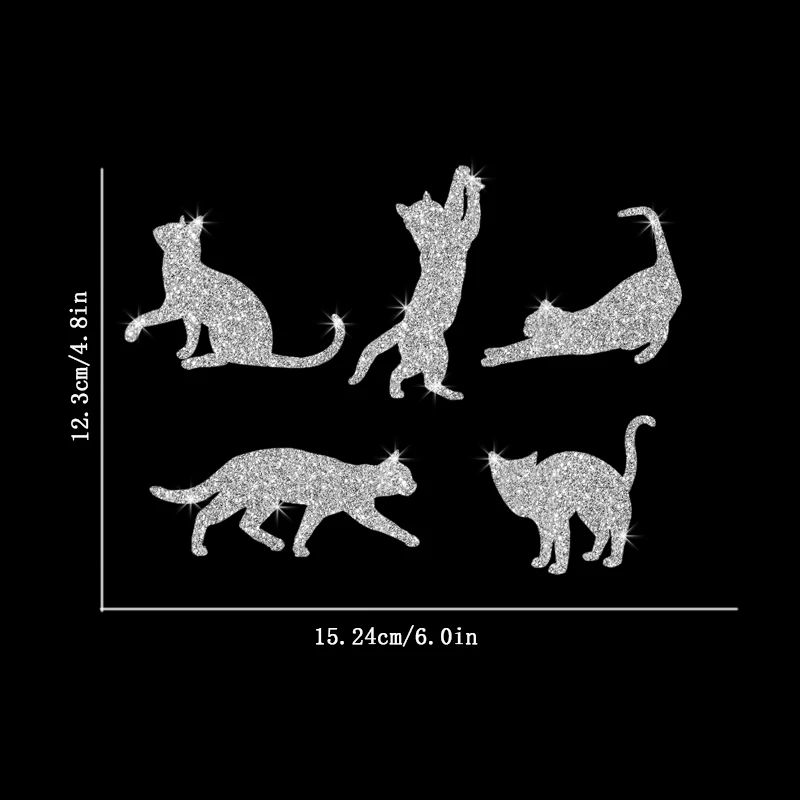5pcs/sheet Cats Sticker, Shiny Bright Sticker, Wall Sticker, Car Sticker, Car Window Decoration, Vinyl Sticker