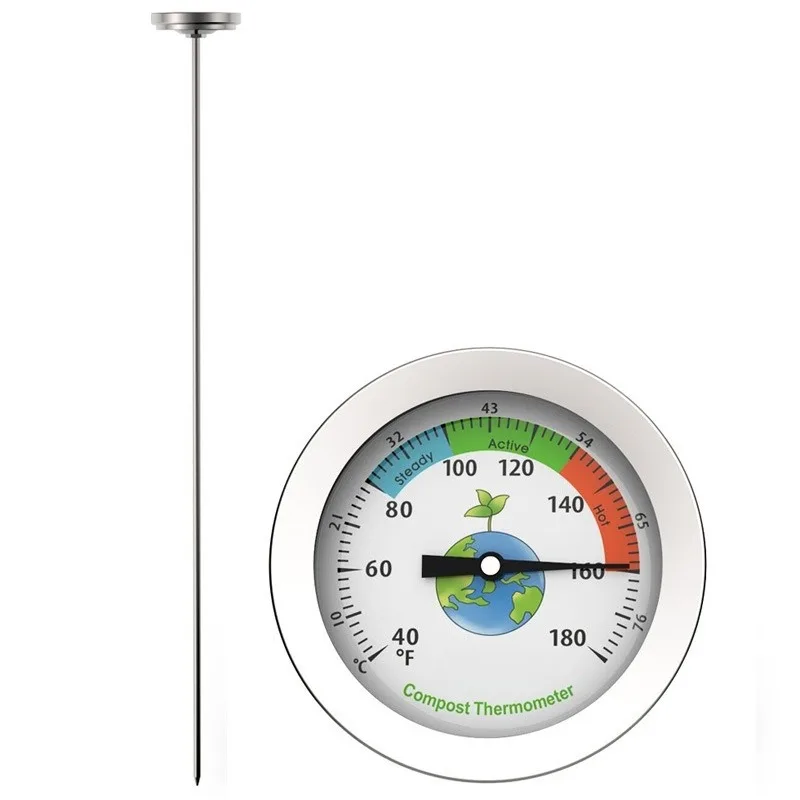 Stainless Steel Bimetal Probe Soil Compost Thermometer Garden Earthworm Breeding Temperature Detector