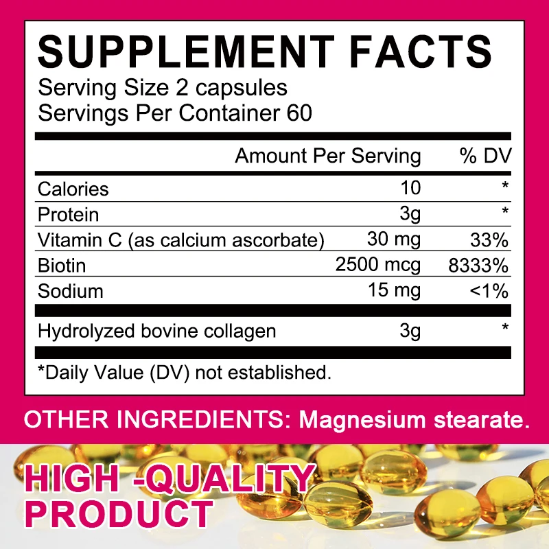 Collagen Capsules - Types I, II, III, V & X - Hydrolyzed Blend with Biotin & Vitamin C for Hair, Skin, Nails Healthy