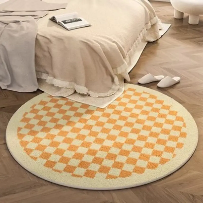 

Checkerboard Pattern Round Rugs Anti Slip Soft Carpet Plush Floor Mat Washable Rug for Bedroom Living Room