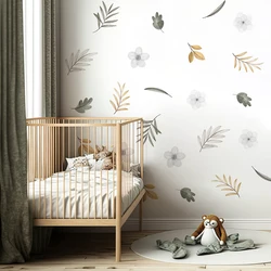 Boho Leaves Flowers Wall Stickers for Kids Rooms Nursery Wall Decals Baby Girls Bedroom Home Decorative Interior Art Mural Vinyl