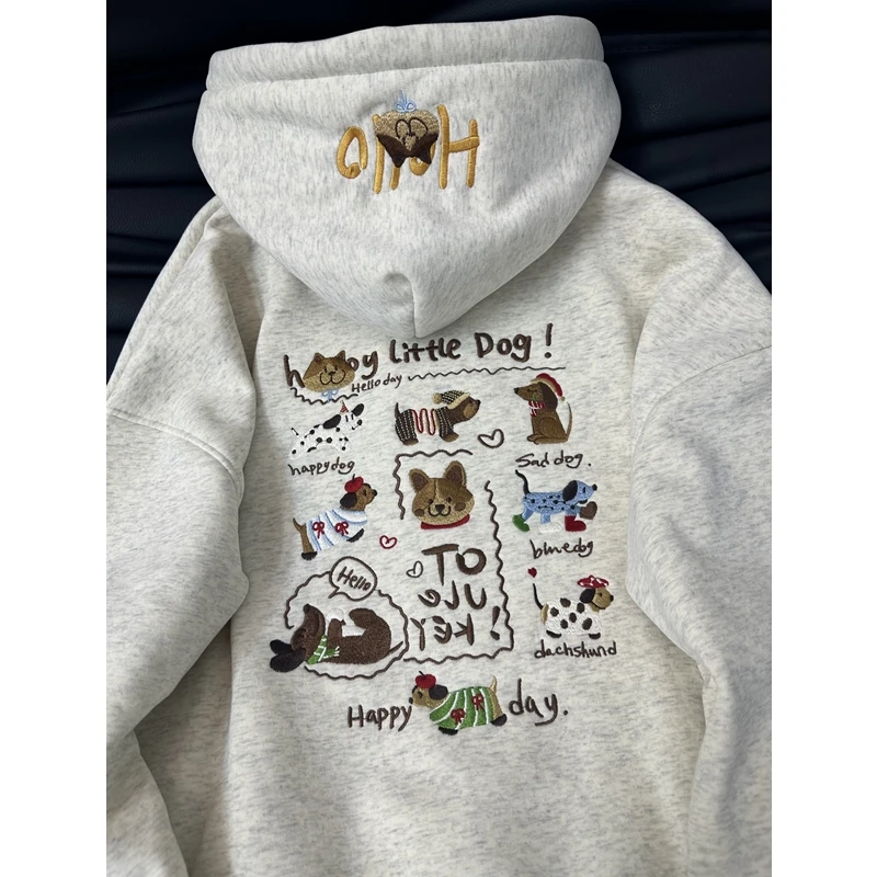 Winter New South korea Single Heavy Industry Embroidery Hood Pullover Hoodie Women Fleece-lined Thickened Wear Exquisite Fun ...