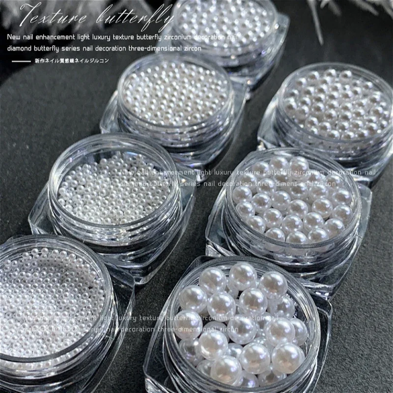 High Gloss Pearls Nail Art Jewelry Decorations Pure White Beige Mini Big Small Size No Hole DIY Manicure Accessories Wholesale