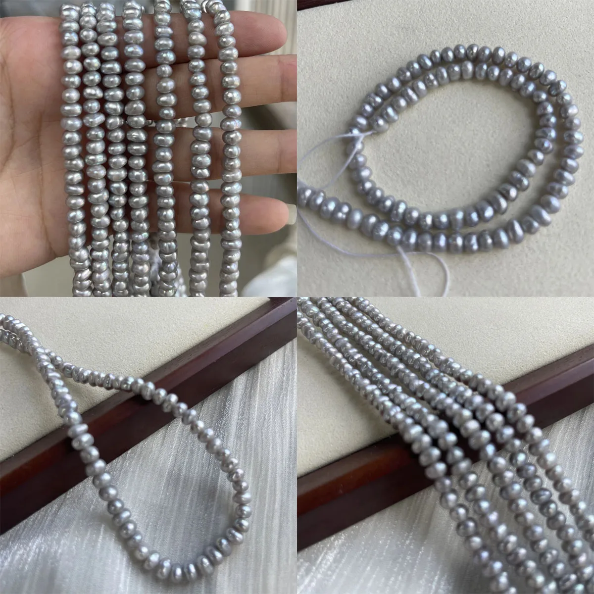 

5-6mm Irradiated Gray Natural Freshwater Pearl Bread Shape Beads for Needlework Jewelry Making DIY Necklace Bracelet Accessories