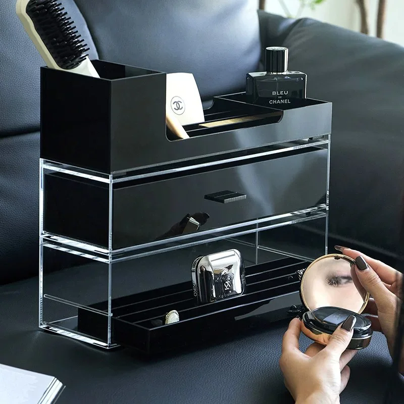 Female Dormitory Cosmetics Storage Bedroom Mirrored Dressing Table Powder Compact Makeup Comb Air Cushion Separate Storage Box