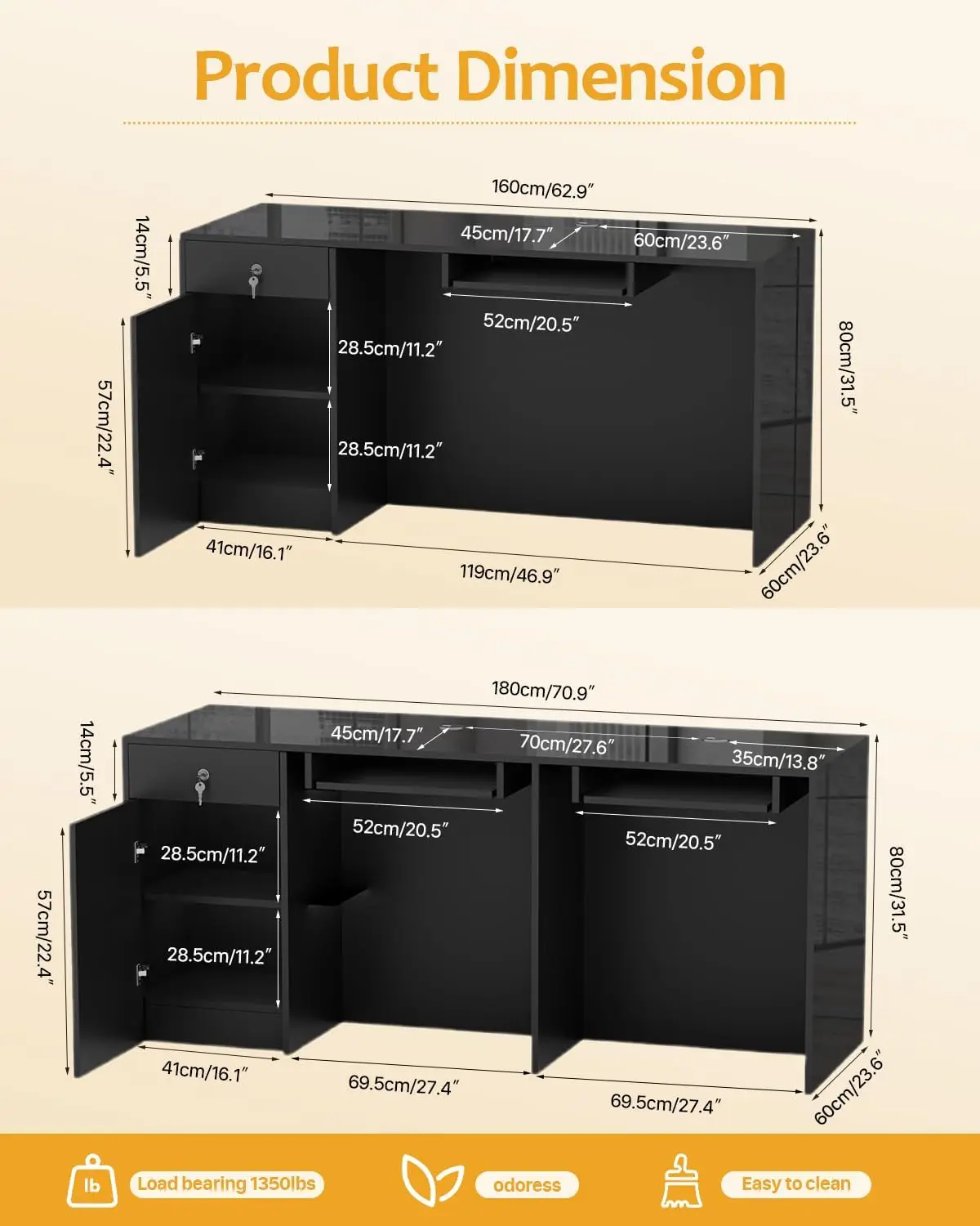Modern Reception Desk, Solid Wood Reception Desk with CounterCheck Out Stand with Lockable Drawer & Cabinet, Retail CheckoutCoun