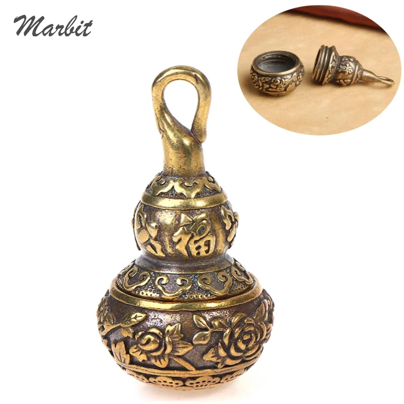 1PC Feng Shui Brass Chinese Letters Blessing Lotus Gourd Charms Key Chain Pendants Pill Box Home Storage Box Lucky Wealth Gift