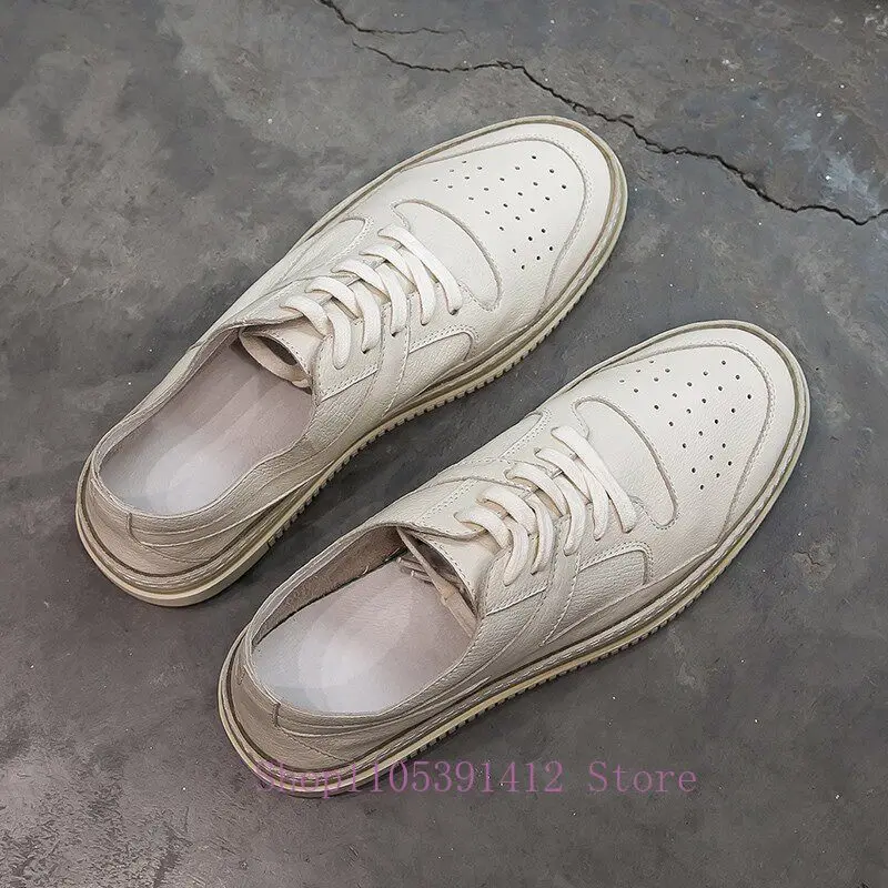 Fashion Men Sneakers Genuine Leather Breathable Lace-up Outdoor Hiking Casual Shoes Street Youth Trendy Skate Shoes