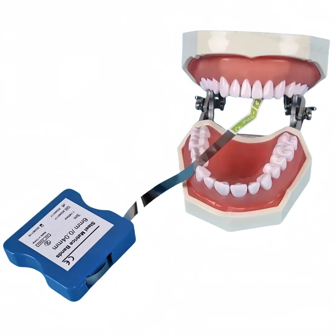 1roll Dental Matrix Bands 5/6/7/9.5mm Stainless Steel Resin Matrice Strip Tooth Restoration Dental Contouring 0.025/0.04/0.05mm view 5