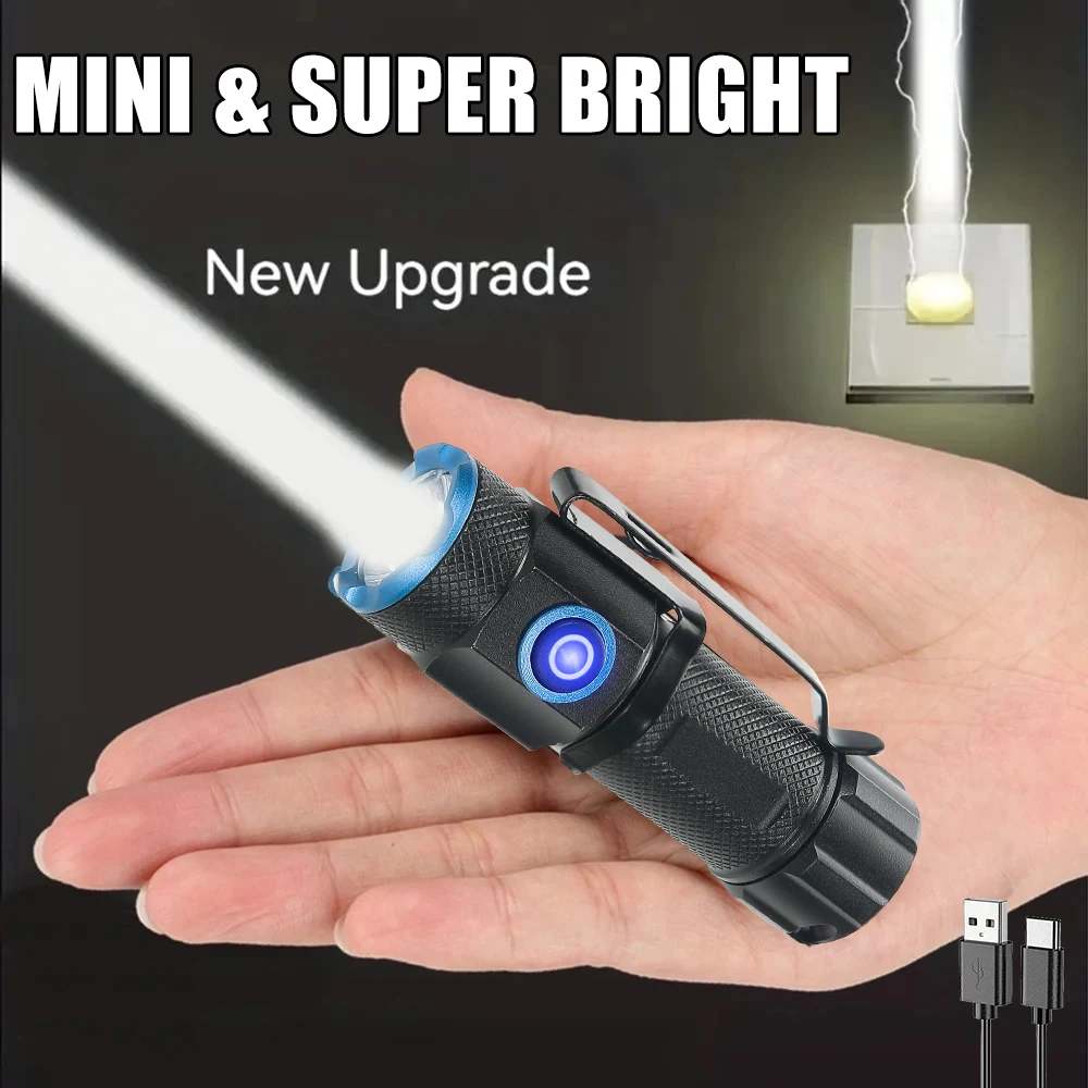 20W Mini Flashlight Super Bright P50 LED Flashlights with Tail Magnet 16340 Battery USB Rechargeable Camping Emergency Torch