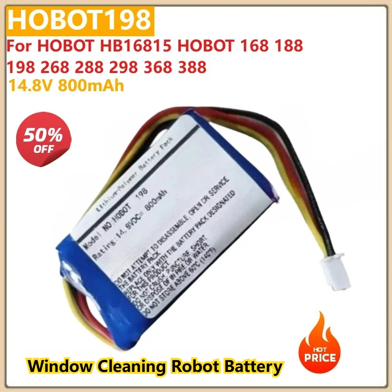 

HOBOT198 Replacement Battery 14.8V 800mAh for HOBOT HB16815 HOBOT 168 188 198 268 288 298 368 388 Window Cleaning Robot