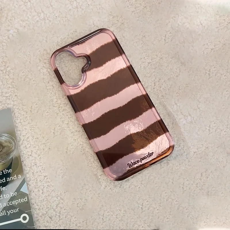 Perforated vortex shell IND pink brown striped phone case Plush ball chain for iPhone 11 12 13 14 15 16 pro max