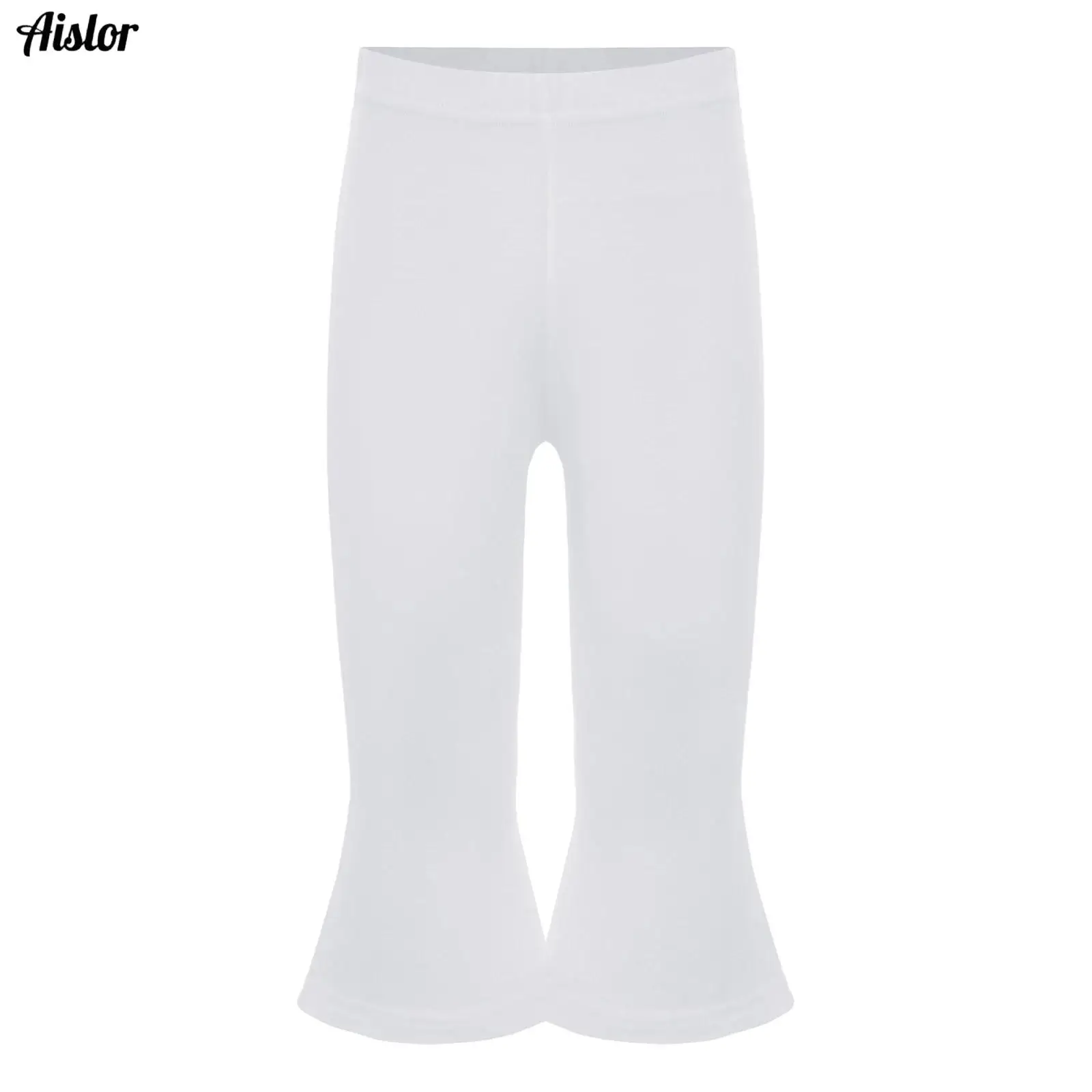 

Kids Girls Casual Children Clothing Bell-Bottom Cropped Pants Elastic Waistband Solid Color 3/4 Leggings Pants Beach Yoga Sport