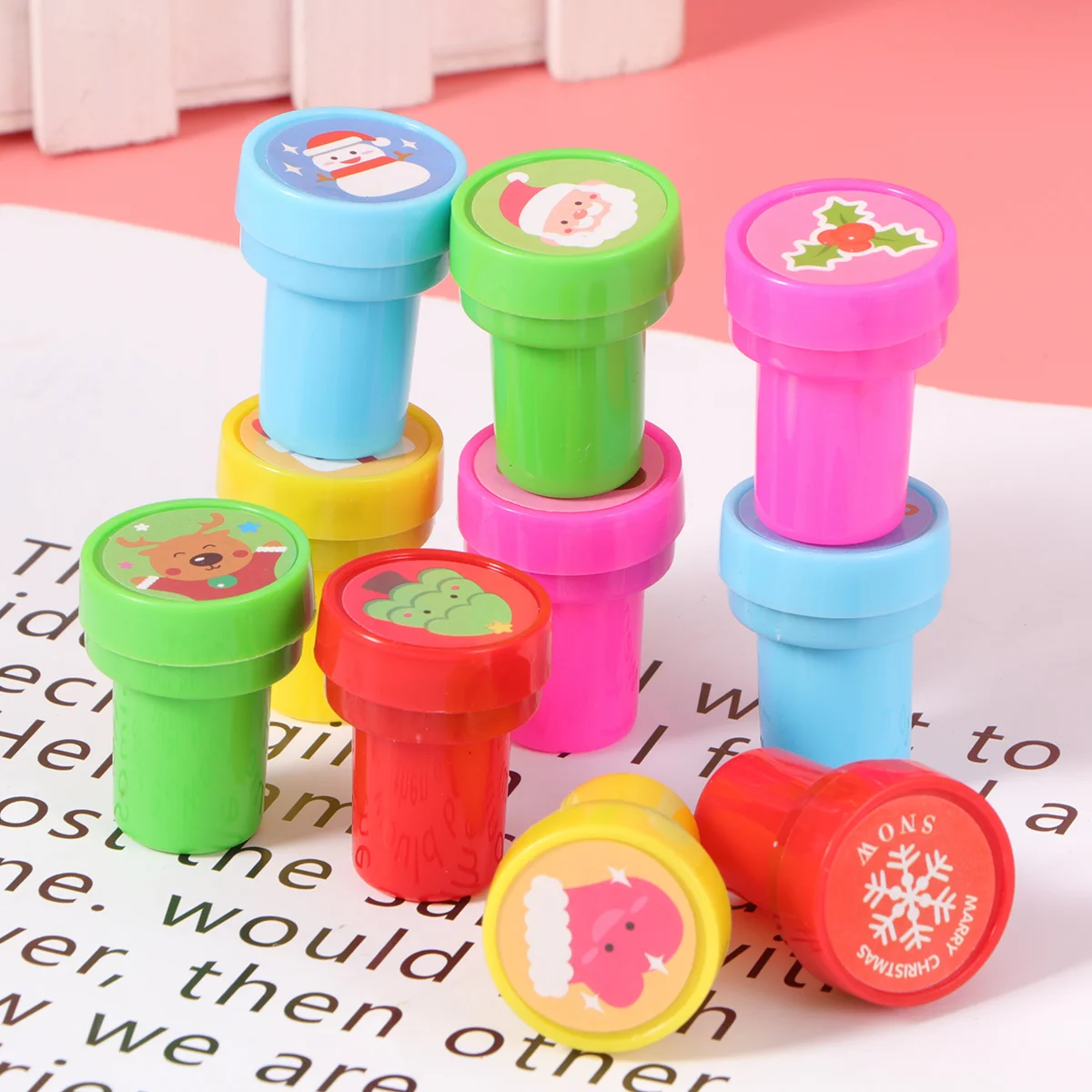 10 Pcs Children’s Toys Stamper for Kids Christmas Cartoon Stampers Party Favors