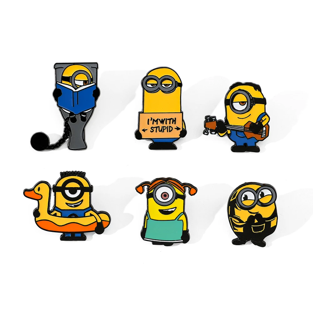 6 Pcs Childhood Cartoon Brooch Cute Minions Enamel Pin Metal Badge Jewelry Clothing Backpack Accessories Gift ForFriends