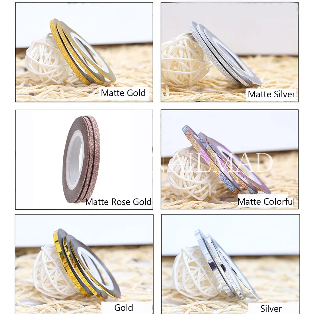 3Pcs เล็บ Striping เทปเส้นชุด Rose Gold Glitter 1Mm 2Mm 3Mm กาวสติกเกอร์เล็บ DIY เครื่องมือจัดแต่งทรงผม